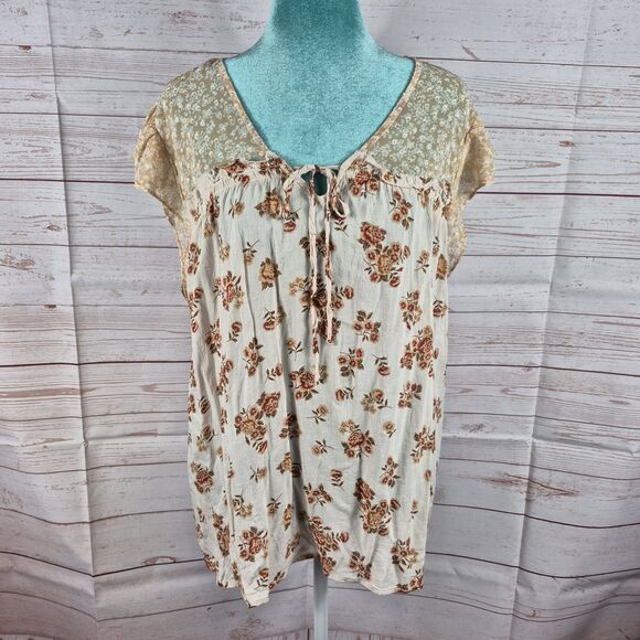 DR2 Daniel Rainn Women's XXL 2XL Top Blouse Brown Floral Boho Fairy Cottagecore - Picture 1 of 9
